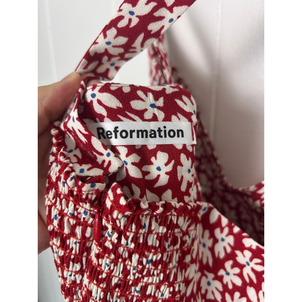 Reformation Dress Women 6 Red Floral Criss-Cross Strap Summer vacation sunny - Picture 3 of 8